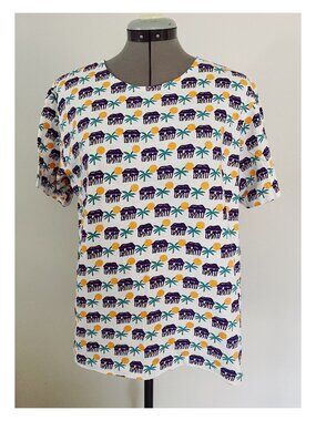 VTG J.Crew All Over Print Bungalow Beach Tee Sz L